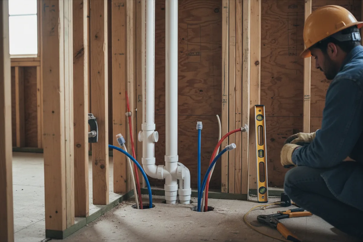 Drain and supply rough-in during Garbage Disposal Repair in Peconic