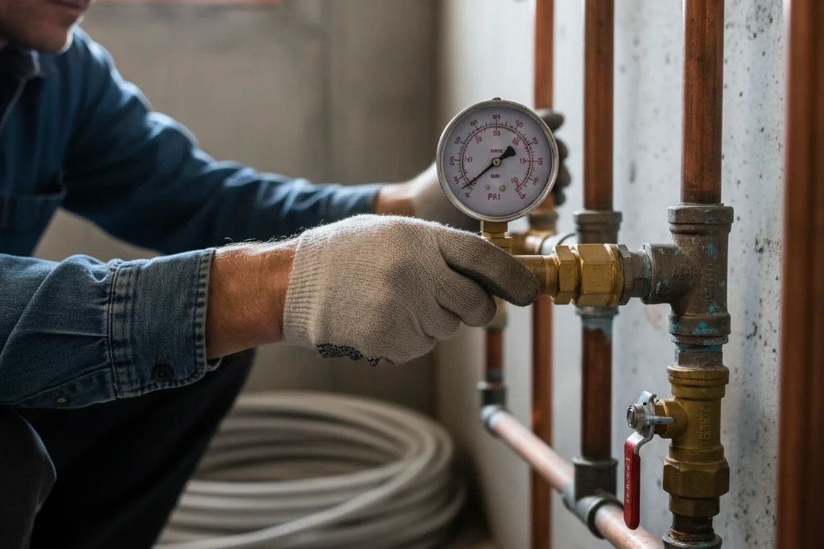 Pressure testing a repaired line during Water Line Repair in Peconic